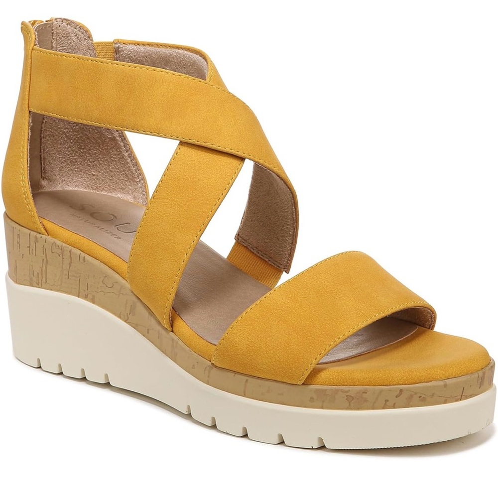 NIB Soul Naturalizer Goodtimes Yellow Wedge Sandals Size 8